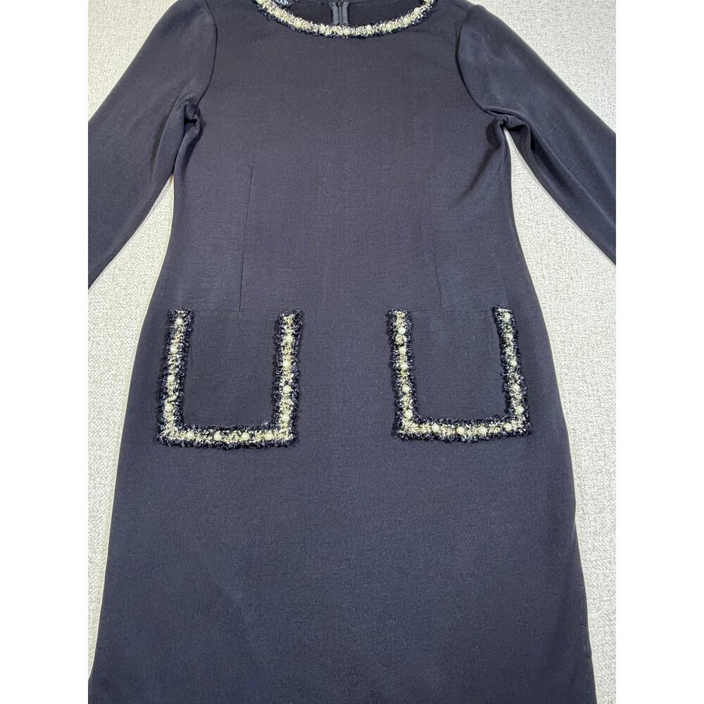 NWT Misook Women's Small Black Pearl Trim Dress 3/4 Sleeve Knit Career Elegant - Picture 10 of 11